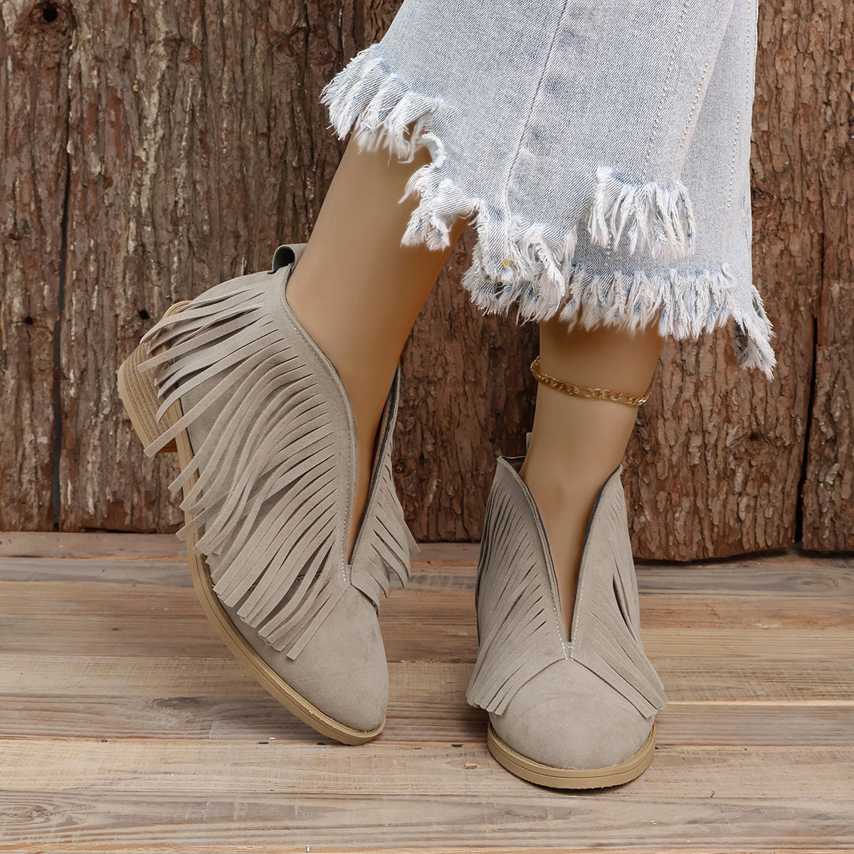 Stiefel aus Wildleder im Vintage-Look mit Fransen