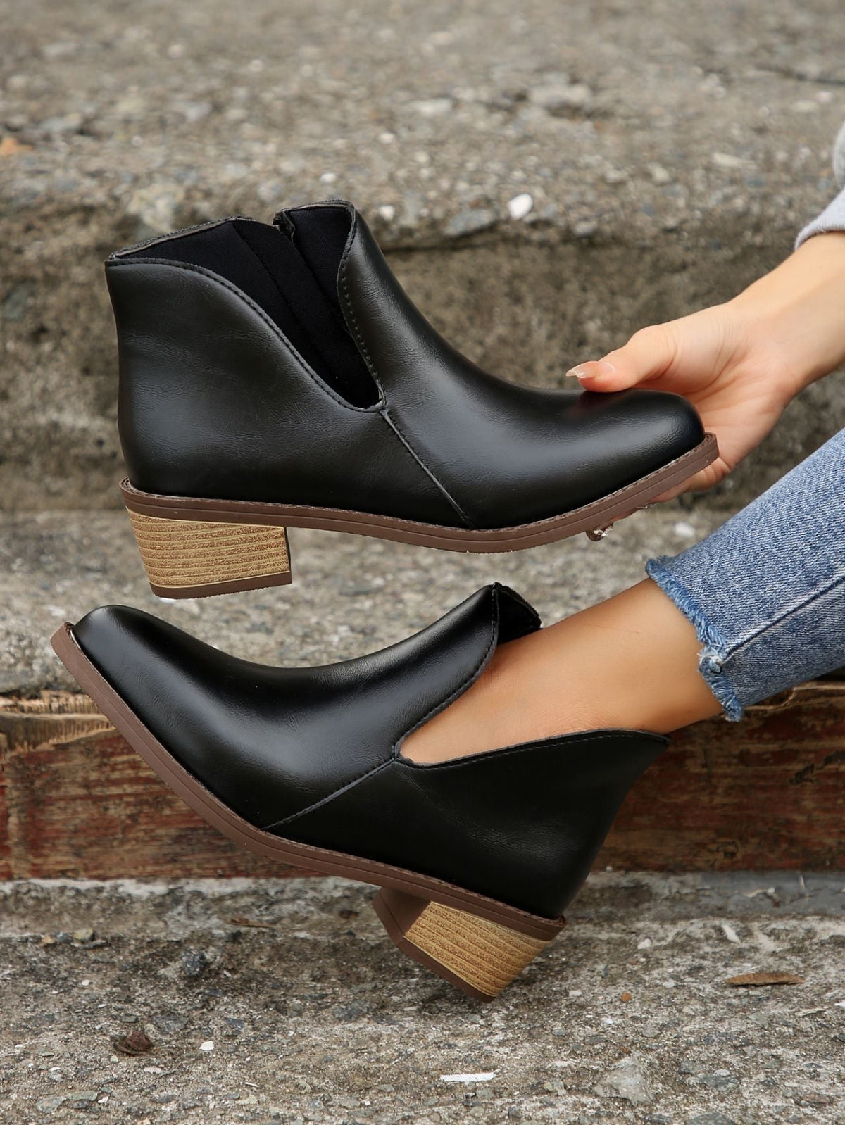 Chelsea-Boots mit Reißverschluss und Blockabsatz