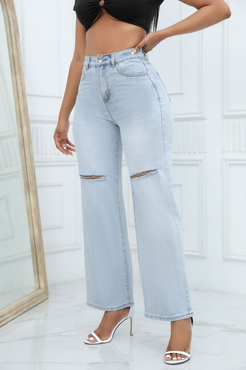 Mid-Rise Baggy-Jeans mit Used-Look