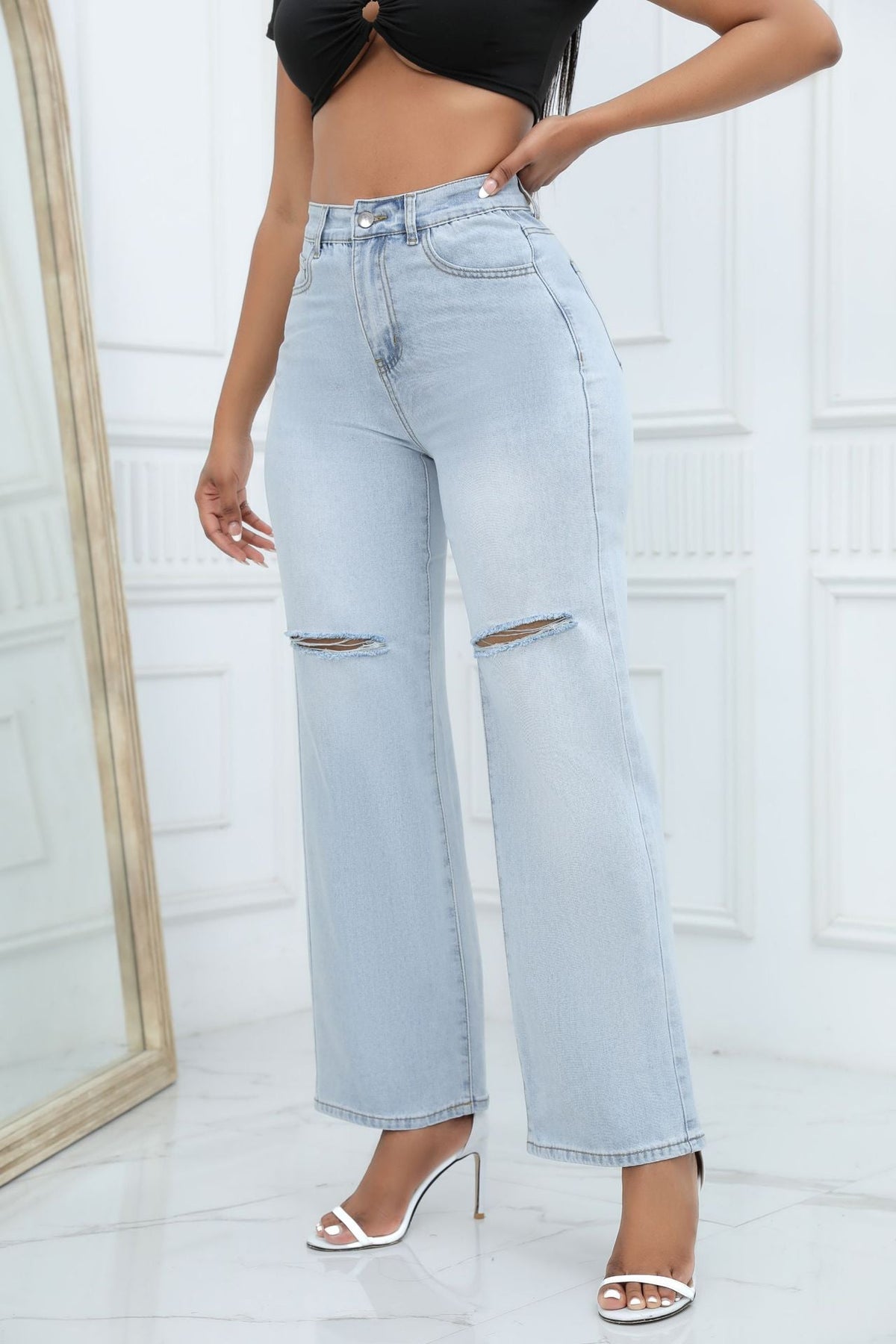 Mid-Rise Baggy-Jeans mit Used-Look