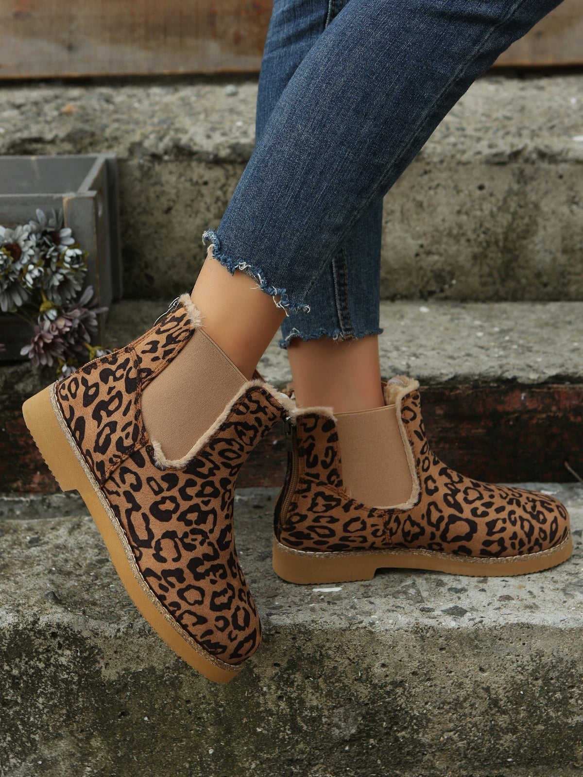 Stiefeletten im Leoparden-Print gefüttert