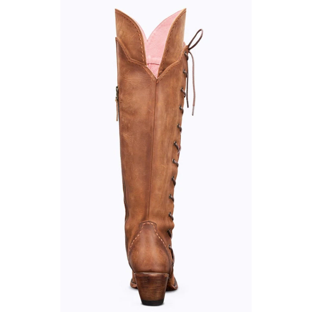 Overknee-Stiefel mit Schnürung, Reißverschluss und Stickerei