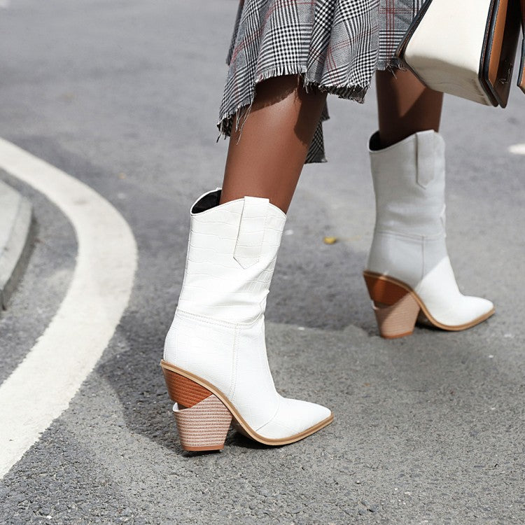 Cowboystiefel in Lederoptik mit Keilabsatz