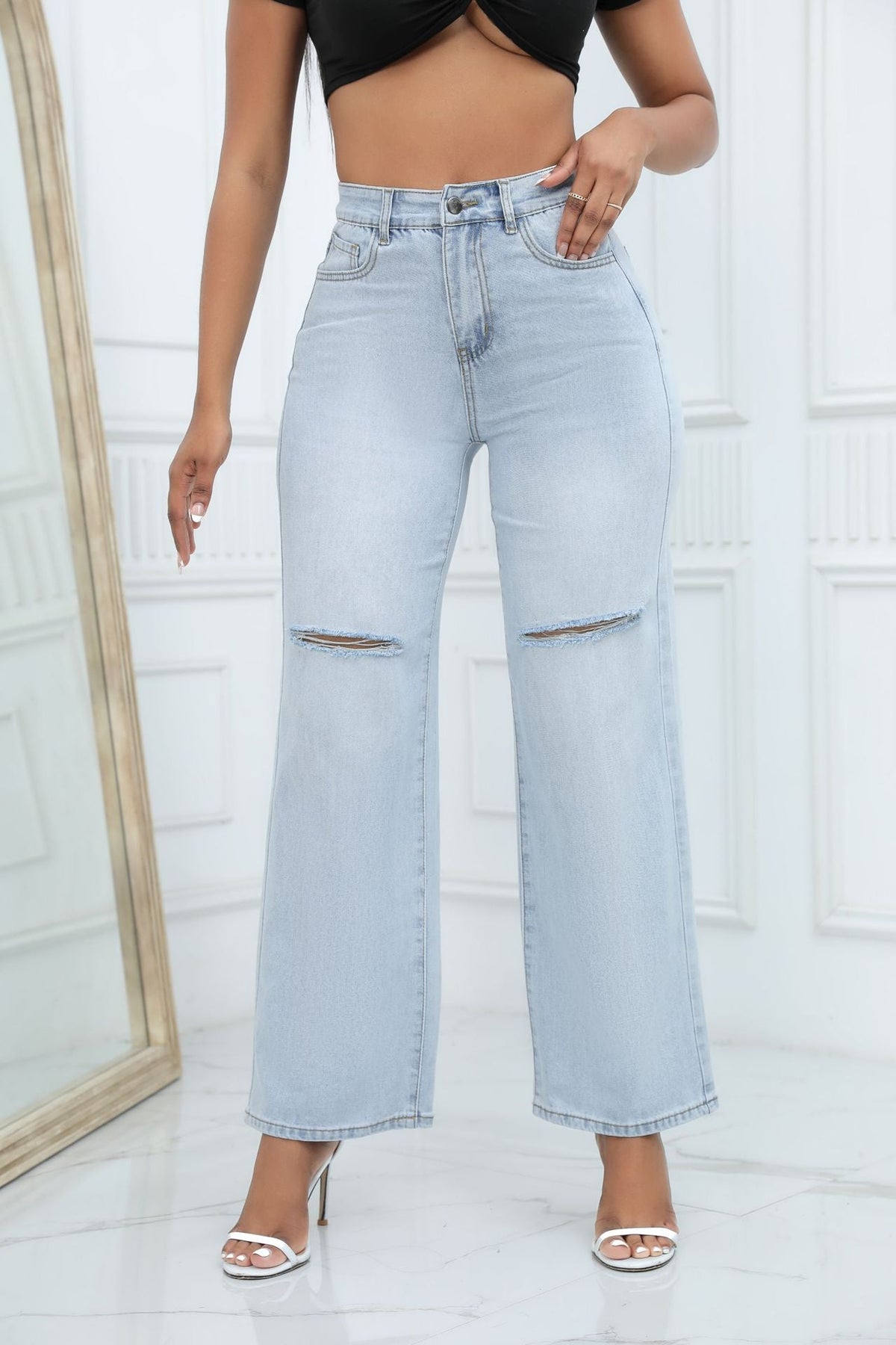 Mid-Rise Baggy-Jeans mit Used-Look