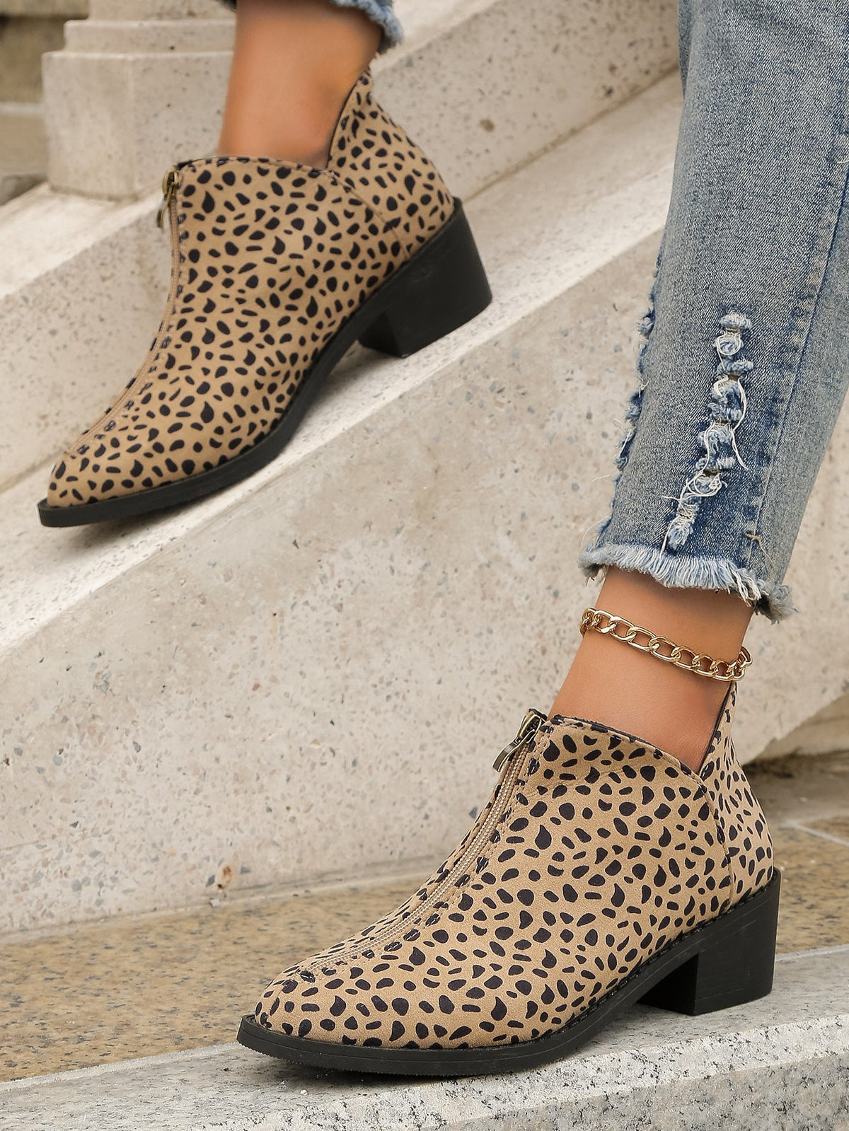 Chelsea-Boots im Leoparden-Print mit Reißverschluss