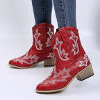 Schnürstiefel mit Stickerei und Blockabsatz