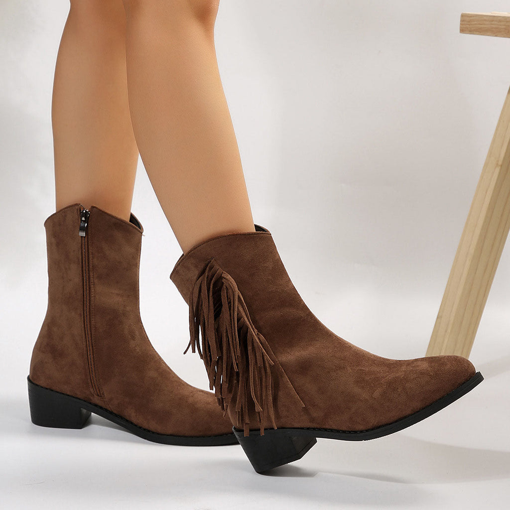 Stiefel aus Wildleder mit Fransen und Blockabsatz