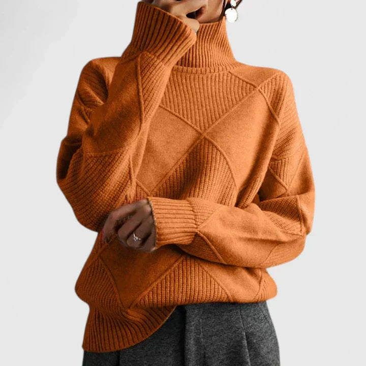 Damen Rollkragenpullover mit geometrischem Strickmuster