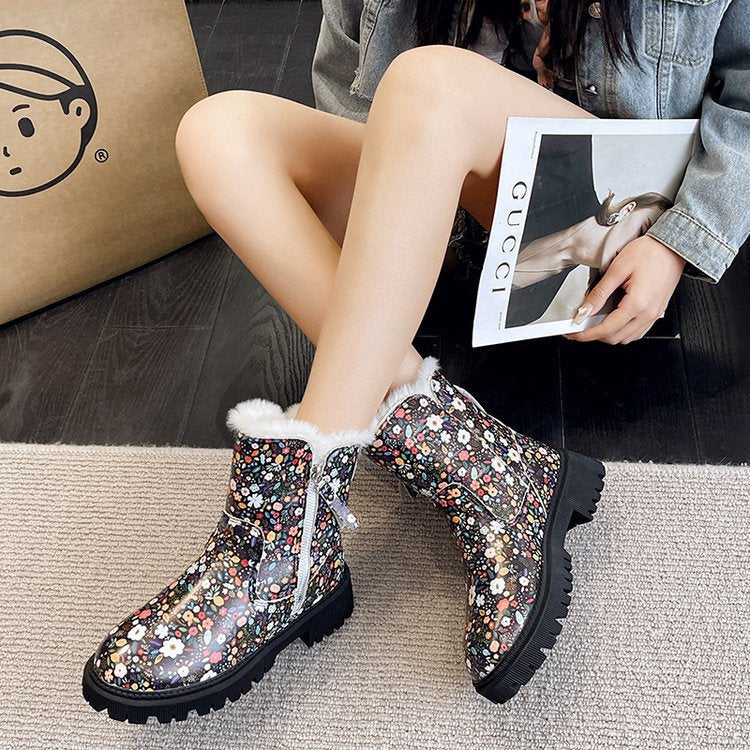 Wadenhohe Stiefel im Leoparden-Print