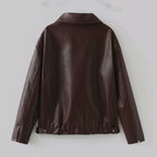 Kunstlederjacke mit Reverskragen und Reißverschluss