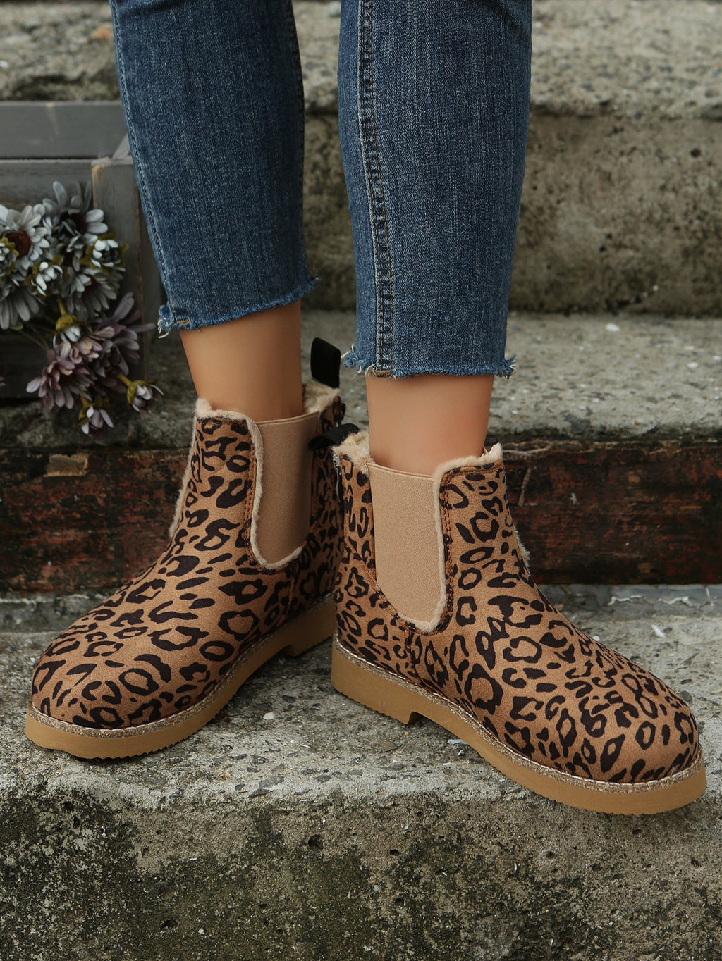 Stiefeletten im Leoparden-Print gefüttert