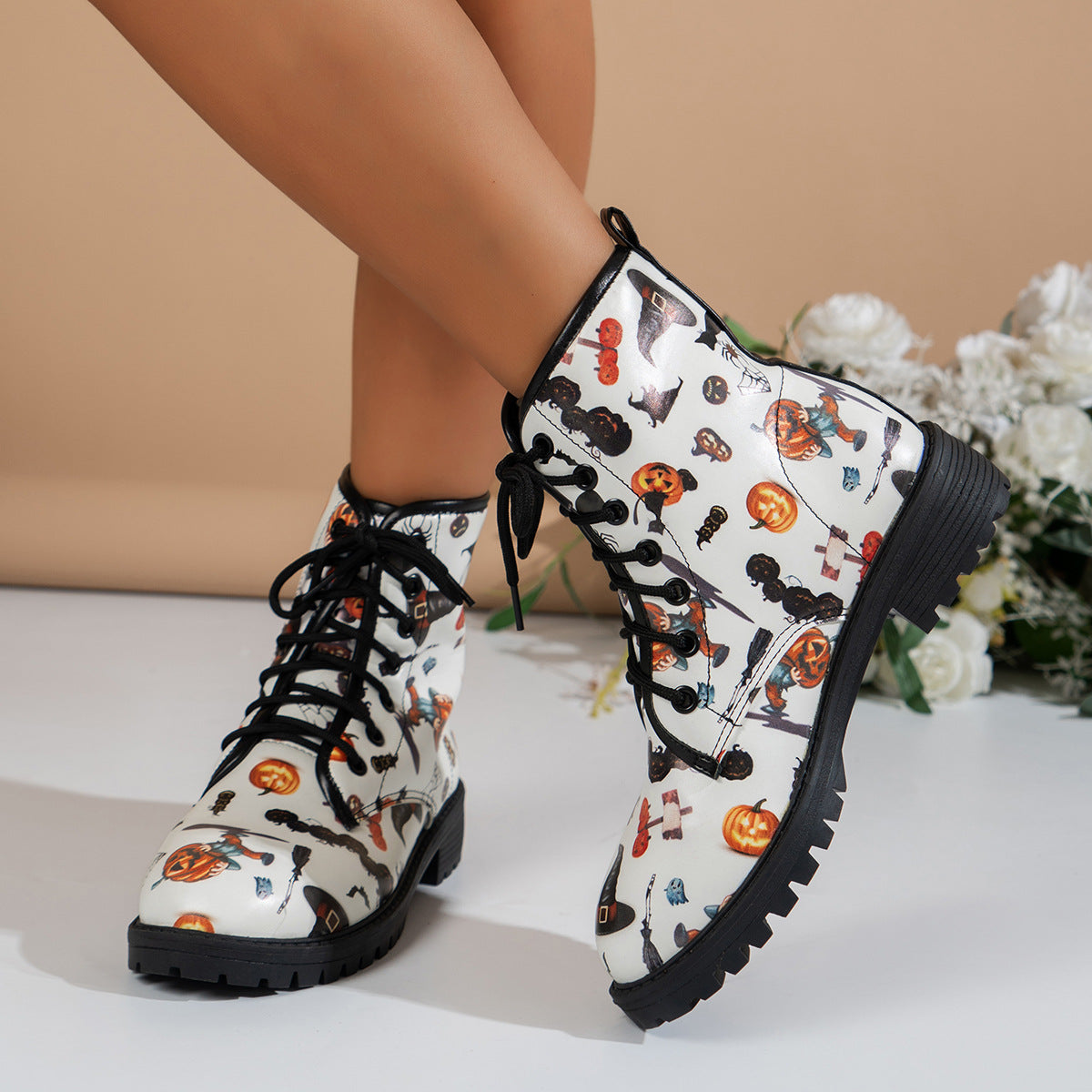 Schnürstiefel für Damen – Weiß