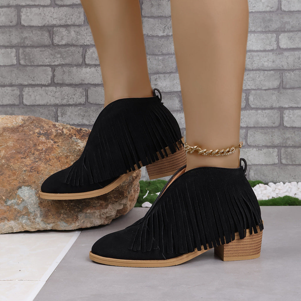 Stiefel aus Wildleder im Vintage-Look mit Fransen