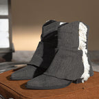 Cowboystiefel in Denim-Optik mit Fransen und Falten