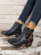 Schnürstiefel mit Reißverschluss, Fransen, Stickerei und Blockabsatz