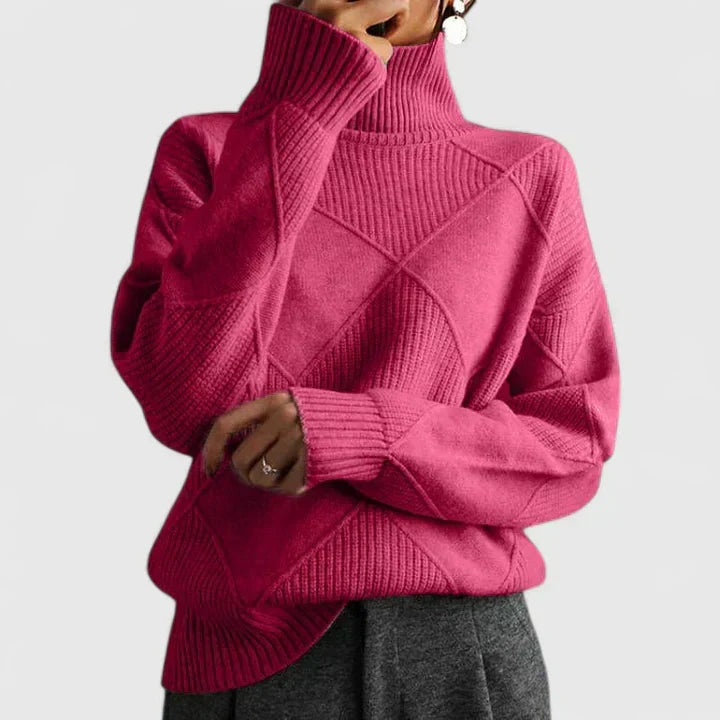 Damen Rollkragenpullover mit geometrischem Strickmuster