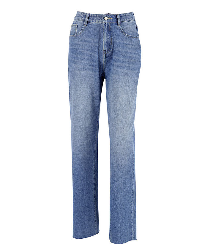 High-Waist Straight-Leg-Jeans mit ausgefranstem Saum