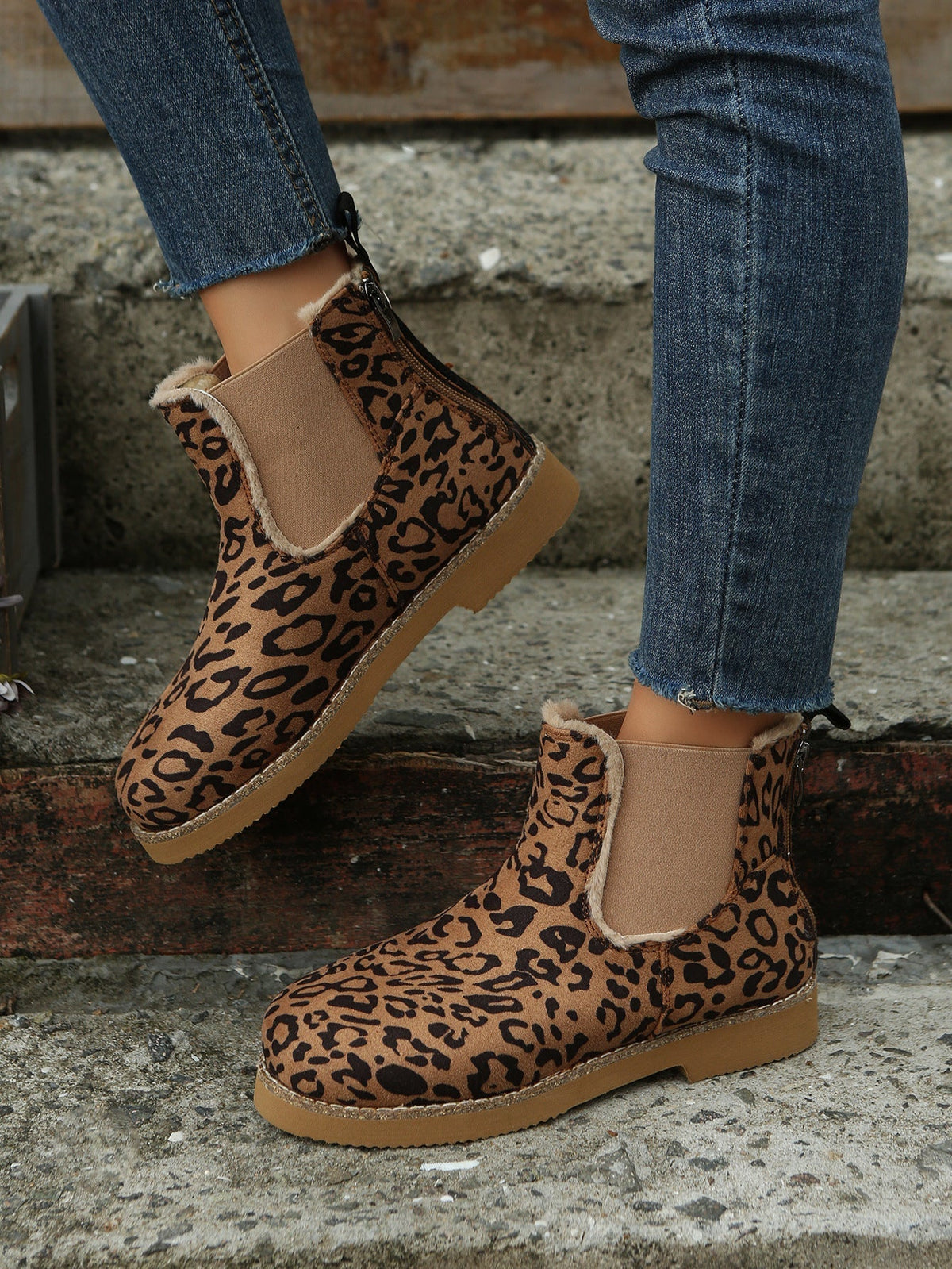 Stiefeletten im Leoparden-Print gefüttert
