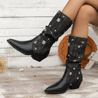 Wadenhohe Stiefel aus Canvas mit Blockabsatz