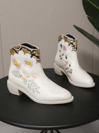Chelsea-Boots in Schlangen-Optik mit Stickerei