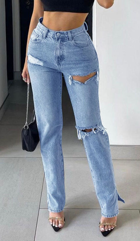 Schlaghose mit Used-Look
