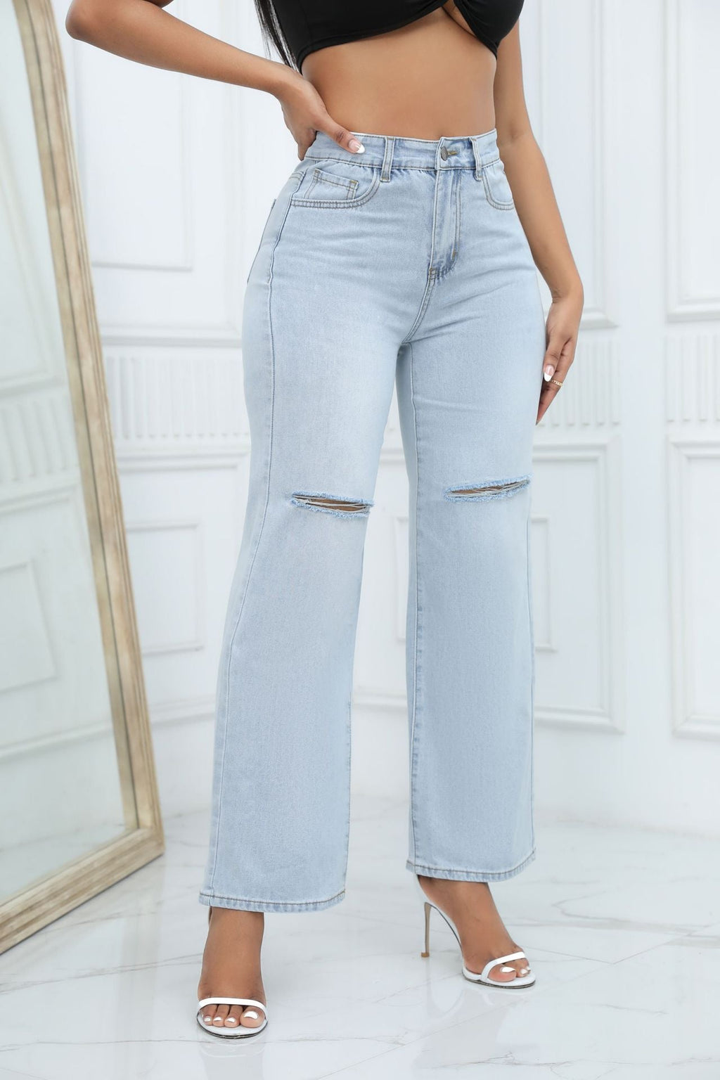 Mid-Rise Baggy-Jeans mit Used-Look