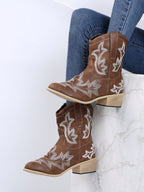 Schnürstiefel mit Stickerei und Blockabsatz