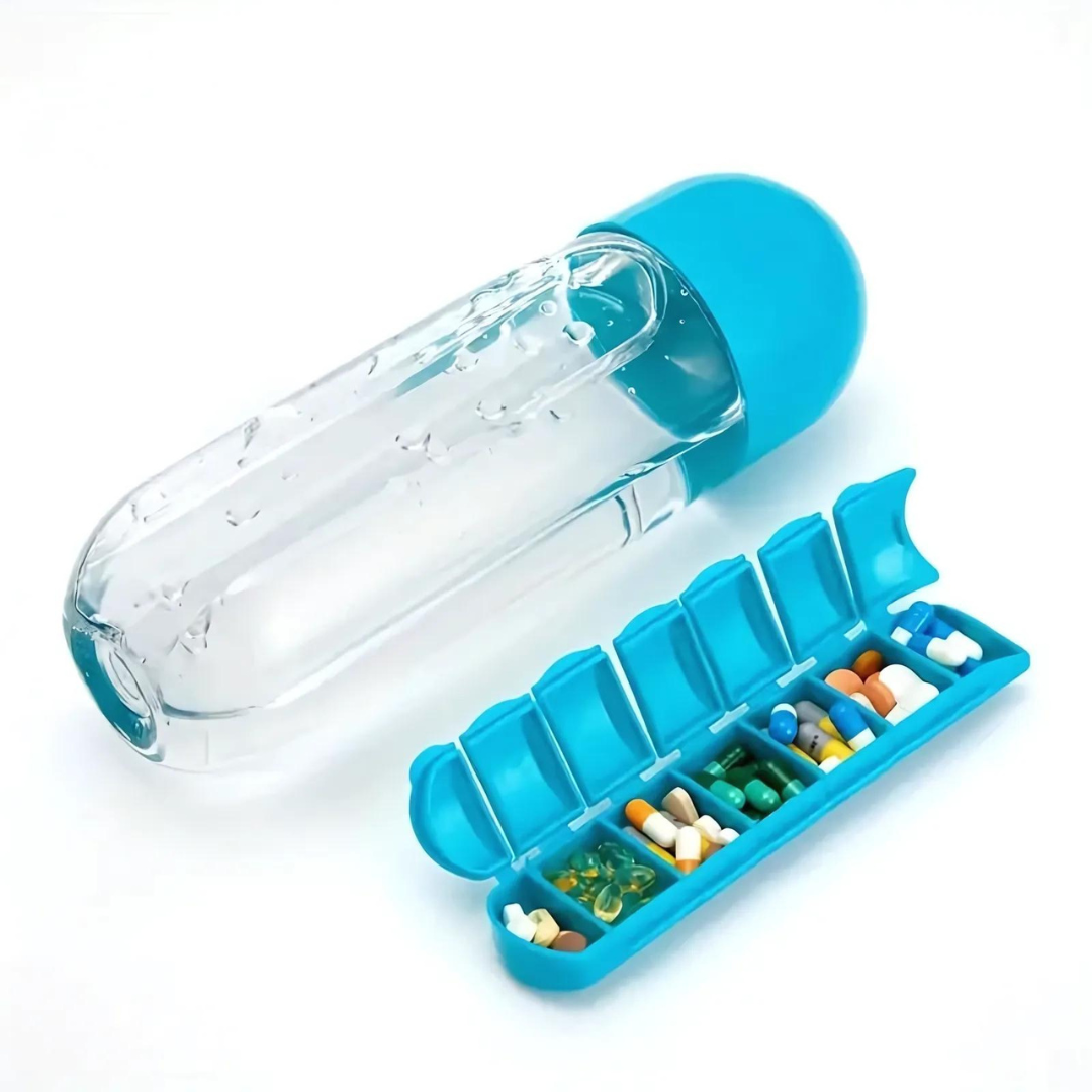 VitaBottle – Tragbare Wasserflasche inklusive integriertem Pillenfach