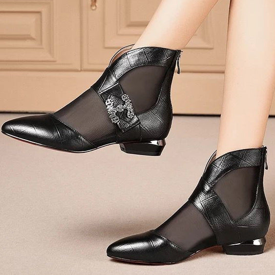 Damen Stiefeletten mit Mesh-Einsätzen und spitzer Zehenpartie