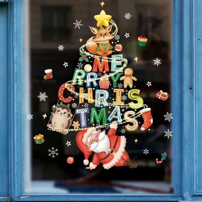 Weihnachts-Fensterdekoration – Festliche Dekoration mit Weihnachtsmann sowie Tieren für eine stimmungsvolle Weihnachten