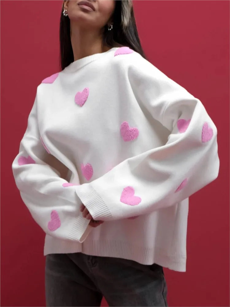 Pullover mit Herzmuster und Rundhalsausschnitt