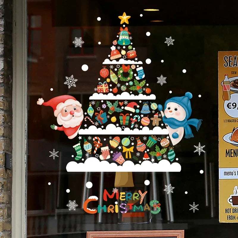 Weihnachts-Fensterdekoration – Festliche Dekoration mit Weihnachtsmann sowie Tieren für eine stimmungsvolle Weihnachten