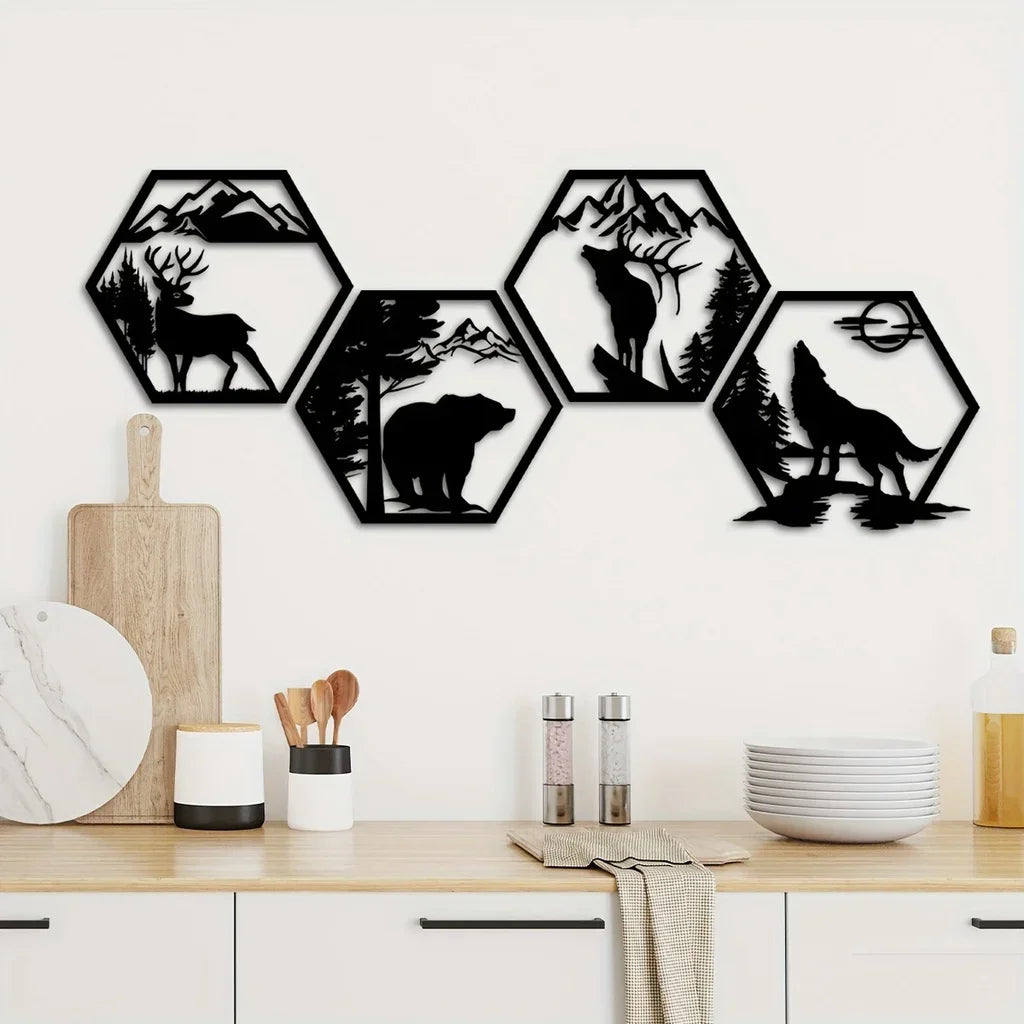 Wildernis Geometrische Wanddekoration – Tiere sowie Berge