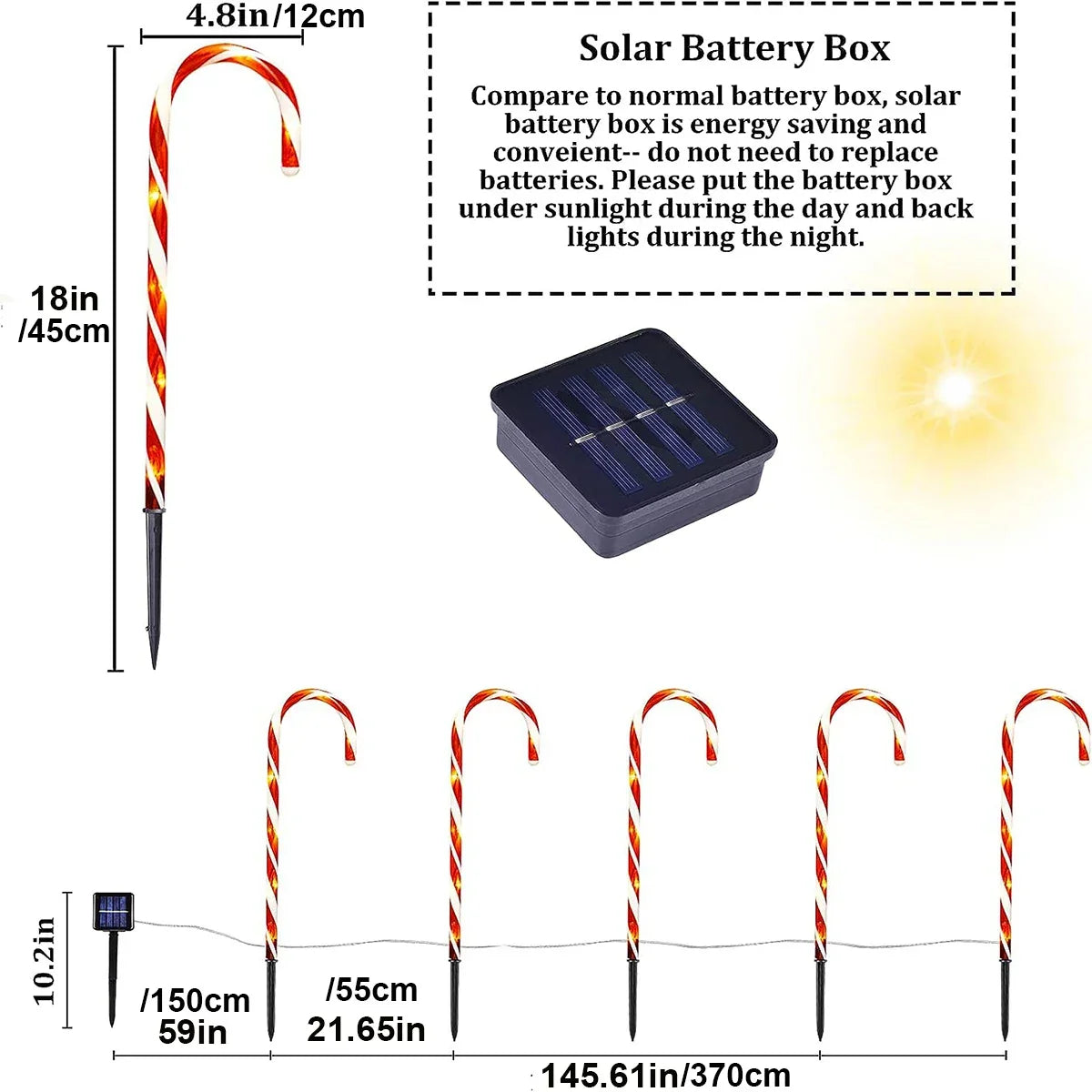 Weihnachtliche Solar-Bonbon-Stangen-Lichter: Strahlende Dekoration für festliche Abende
