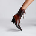 Damen Schnürstiefel inklusive Krokodilprägung – Western Stil mit Spitze