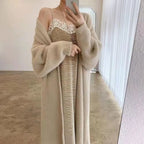 Langer Flauschiger Cardigan für Damen – Weicher Kaschmirmix in Neutralton