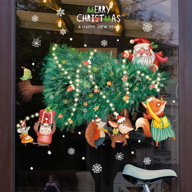 Weihnachts-Fensterdekoration – Festliche Dekoration mit Weihnachtsmann sowie Tieren für eine stimmungsvolle Weihnachten