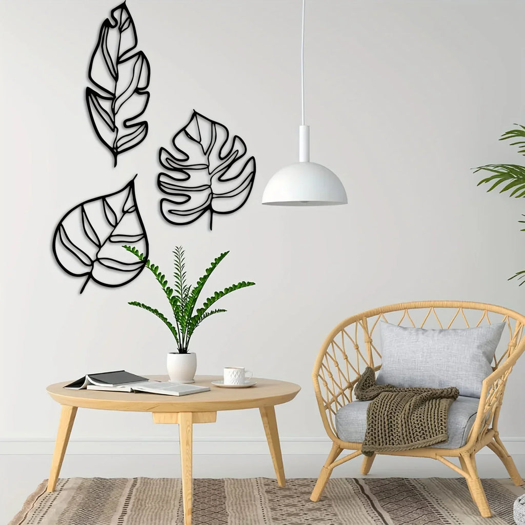 Tropische Blätter Wanddekoration: Set von Drei Natürlichen Kunstwerken