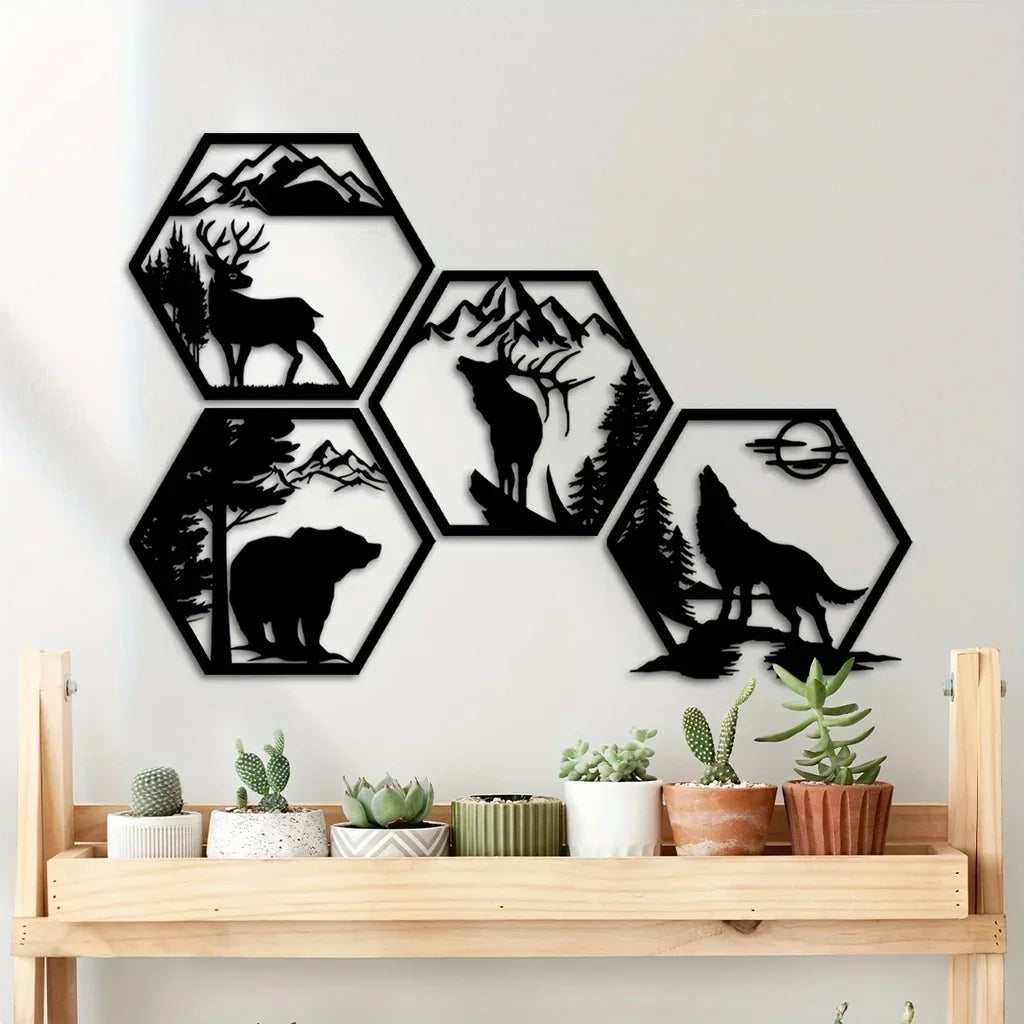 Wildernis Geometrische Wanddekoration – Tiere sowie Berge