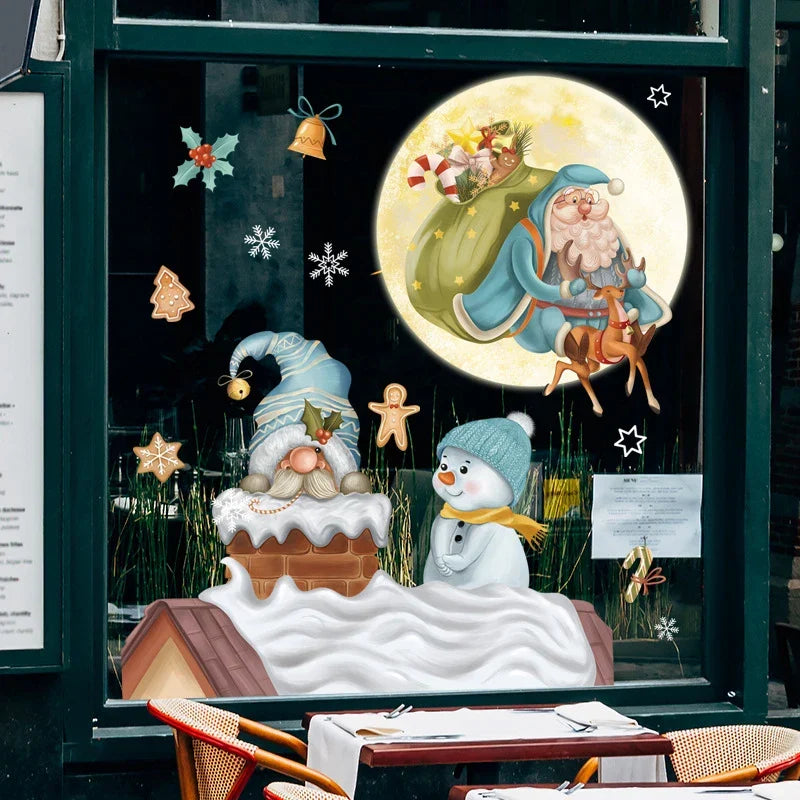 Weihnachts-Fensterdekoration – Festliche Dekoration mit Weihnachtsmann sowie Tieren für eine stimmungsvolle Weihnachten