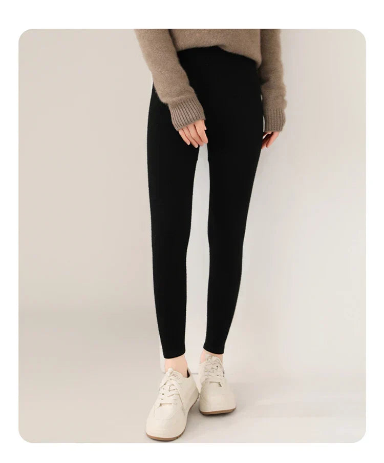 Strick-Kaschmir-Leggings inklusive Hoher Taille – Feinstrick Damenleggings in Neutralen Farbtönen