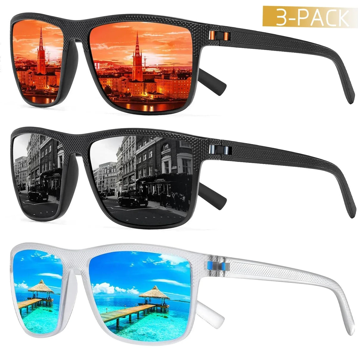 AquaShield Polarisierte Sonnenbrille 3-Pack – Geschützt und Elegant