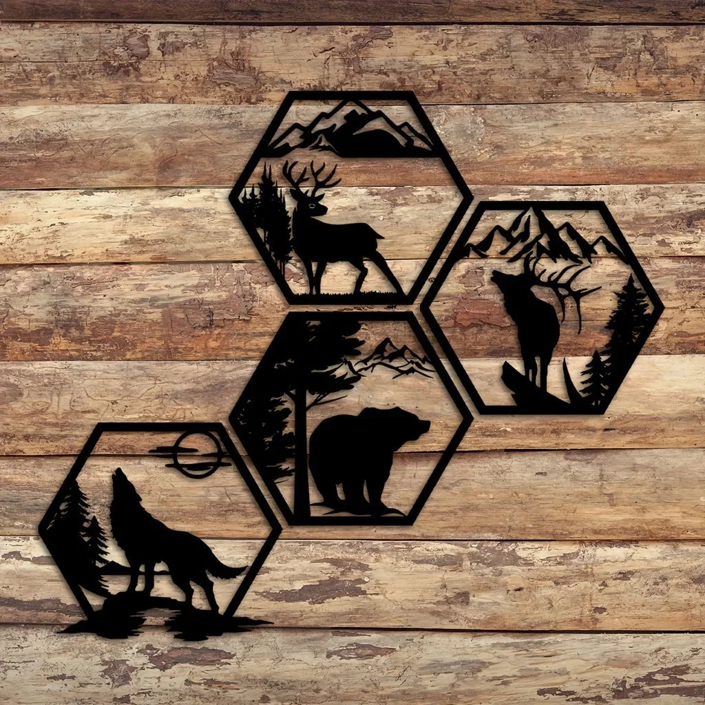 Wildernis Geometrische Wanddekoration – Tiere sowie Berge