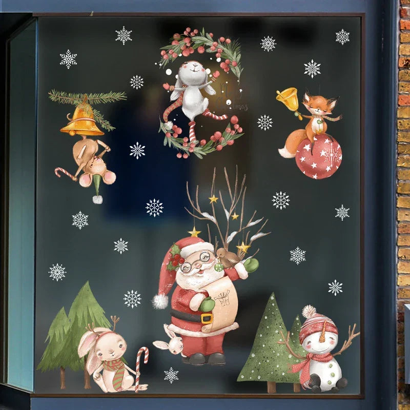 Weihnachts-Fensterdekoration – Festliche Dekoration mit Weihnachtsmann sowie Tieren für eine stimmungsvolle Weihnachten