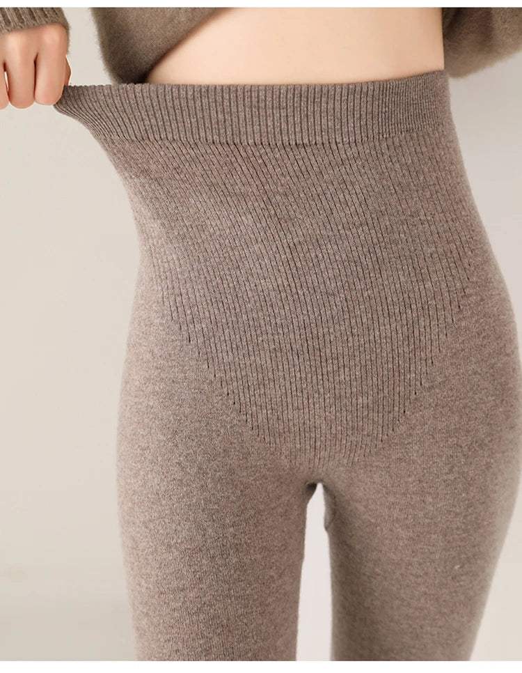 Strick-Kaschmir-Leggings inklusive Hoher Taille – Feinstrick Damenleggings in Neutralen Farbtönen