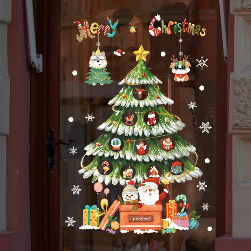 Weihnachts-Fensterdekoration – Festliche Dekoration mit Weihnachtsmann sowie Tieren für eine stimmungsvolle Weihnachten