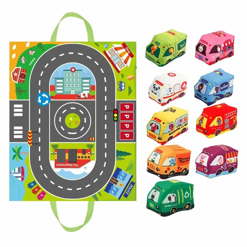 Weiche Verkehrsfreunde – Spielzeugset inklusive zusammenklappbarer Spielmatte