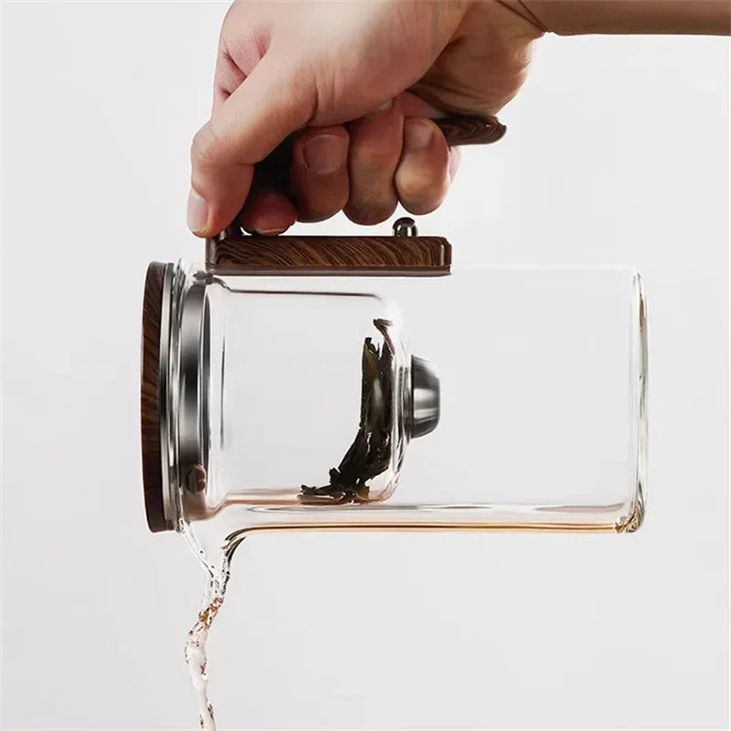 Eleganter Glas-Teebereiter inklusive Holzgriff – Stilvolles Aufbrühen