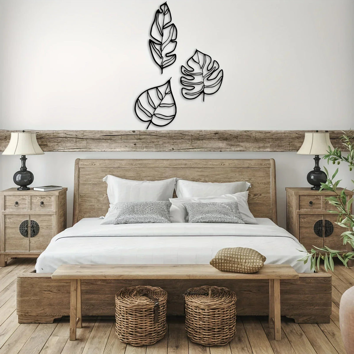 Tropische Blätter Wanddekoration: Set von Drei Natürlichen Kunstwerken