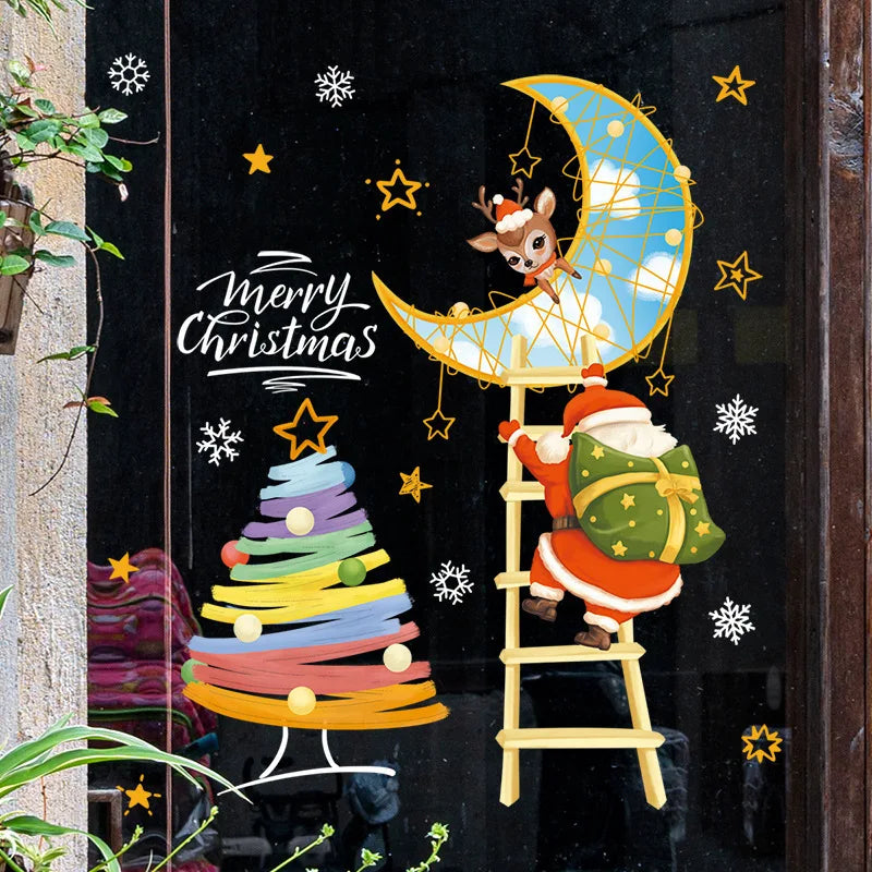 Weihnachts-Fensterdekoration – Festliche Dekoration mit Weihnachtsmann sowie Tieren für eine stimmungsvolle Weihnachten